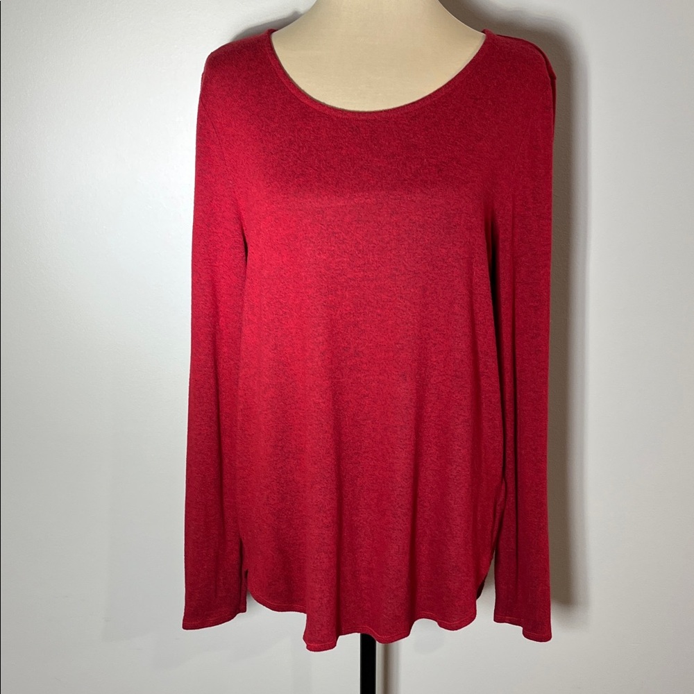 Luxe Long-Sleeve Scoop-Neck Tunic Red Sz L